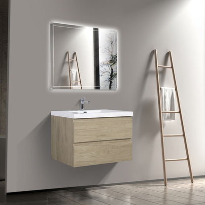 36" V9005 Angela Wall Hung Vanity & Acrylic Basin Sink (E.Oak)