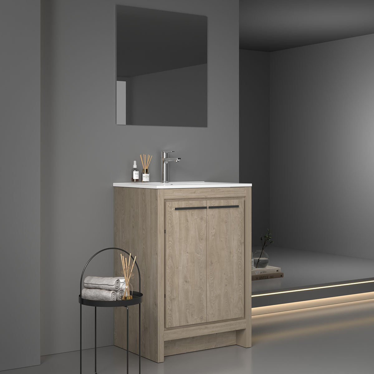 24" V9004 Vanity with Ceramic Sink (E.Oak)