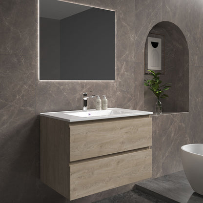 30" V9005 Angela Wall Hung Vanity & Ceramic Sink (E.Oak)