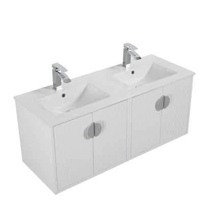 48" V9015 Series Wall Hung Vanity & Ceramic Sink (Glossy White)