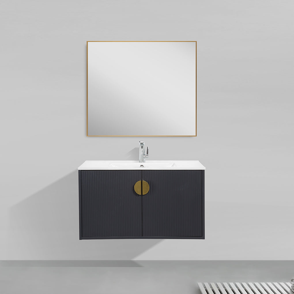 36" V9015 Series Wall Hung Vanity & Ceramic Sink (Granny Grey)