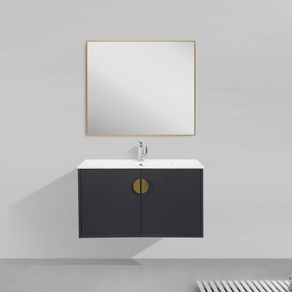 36" V9015 Series Wall Hung Vanity & Ceramic Sink (Granny Grey)