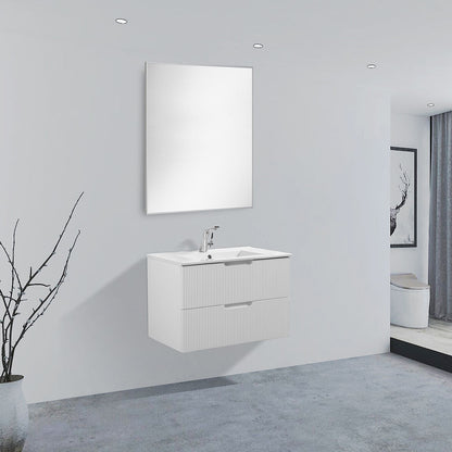 30" V9018 Sylvia Series Wall Hung Vanity & Ceramic Sink (Glossy White)