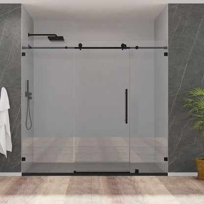 84" MZ Matthew Series Frameless Single Sliding Shower Door with Klearteck Treatment (3/8" Thickness) (3 Panels) (Matte Black)