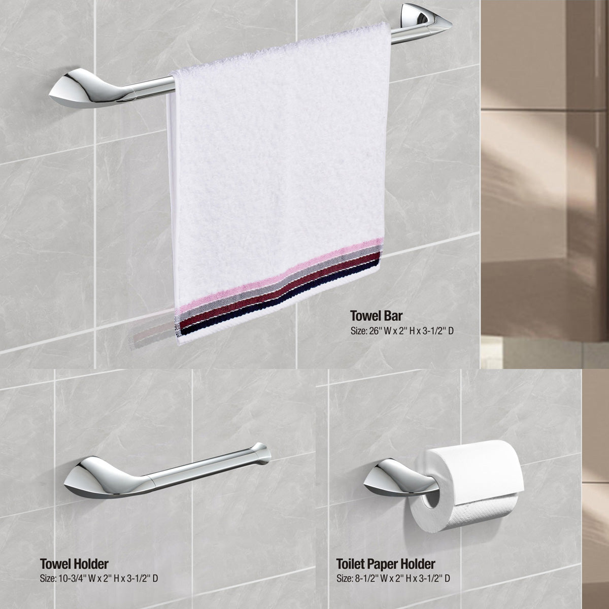 BH168 3 Pieces Bathroom Hardware Set (Chrome or Brushed Nickel)