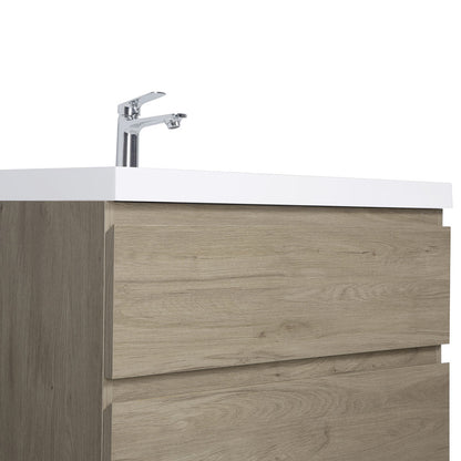 36" V9005 Angela Wall Hung Vanity & Acrylic Basin Sink (E.Oak)