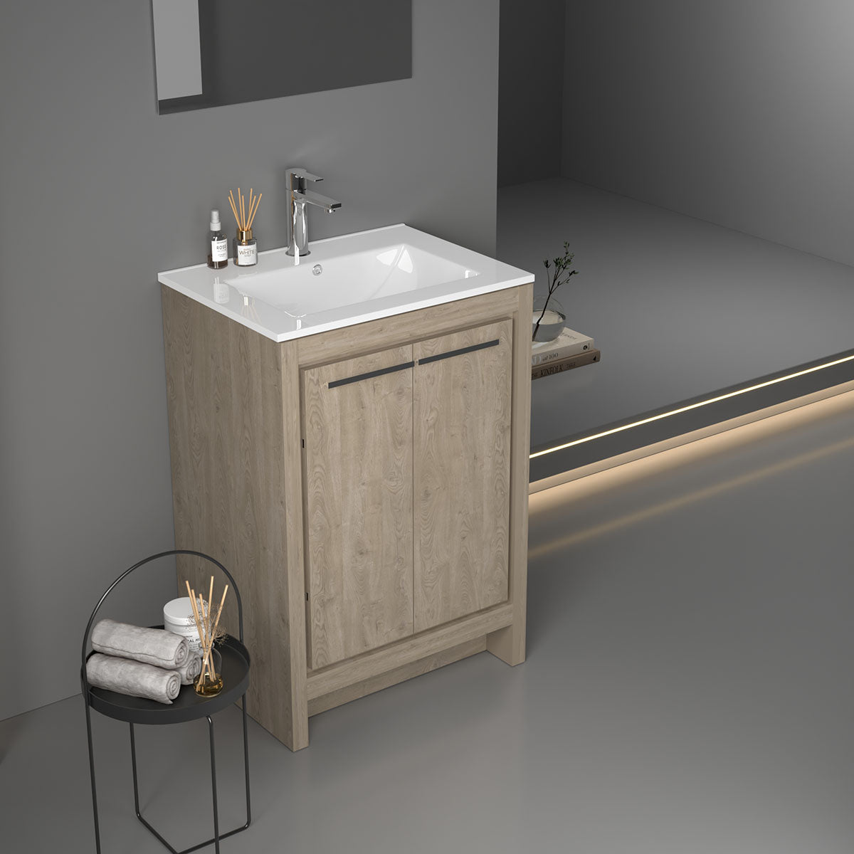 24" V9004 Vanity with Ceramic Sink (E.Oak)