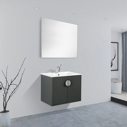 24" V9015 Series Wall Hung Vanity & Ceramic Sink (Ash Green)