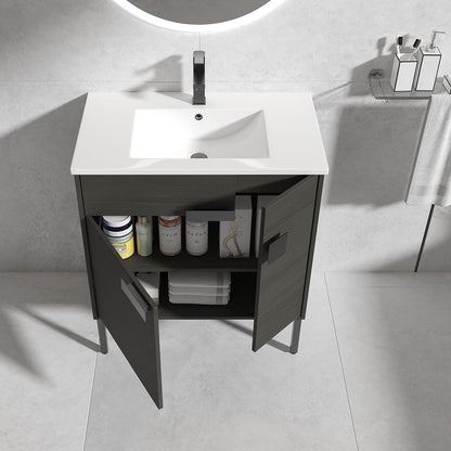 30" V9010 Vanity & Ceramic Sink (Grey Teak)