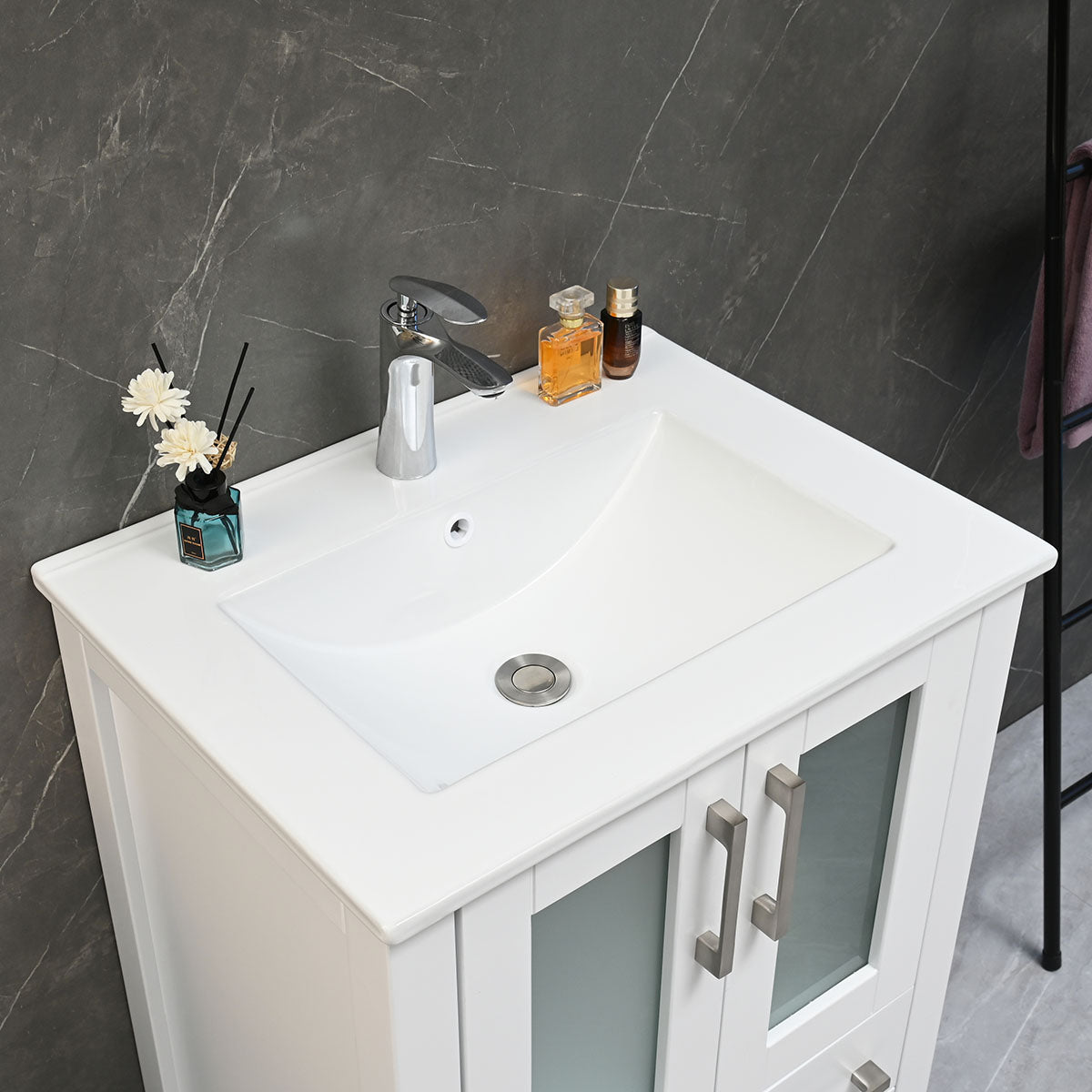 24" V9011 Vanity with Ceramic Sink (Matte White)