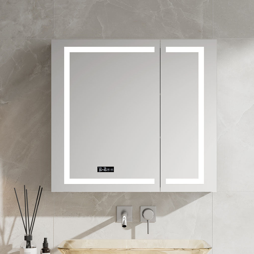 30" LED Model 3 Medicine Cabinets (Surface Mount/Recessed) Tempered Mirror 5X Stronger, Temperature Clock