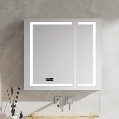 30" LED Model 3 Medicine Cabinets (Surface Mount/Recessed) Tempered Mirror 5X Stronger, Temperature Clock