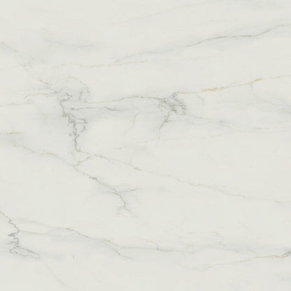 501 Snowdrift: Pure white marble-like backdrop with golden-brown veining and a honed finish, showcasing elegant, misty quality.
