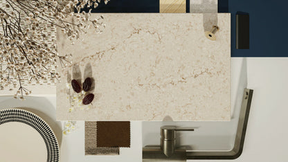 Elegant 5212 Taj Royale countertop showcasing warm earthy hues with natural decor and modern fixtures.