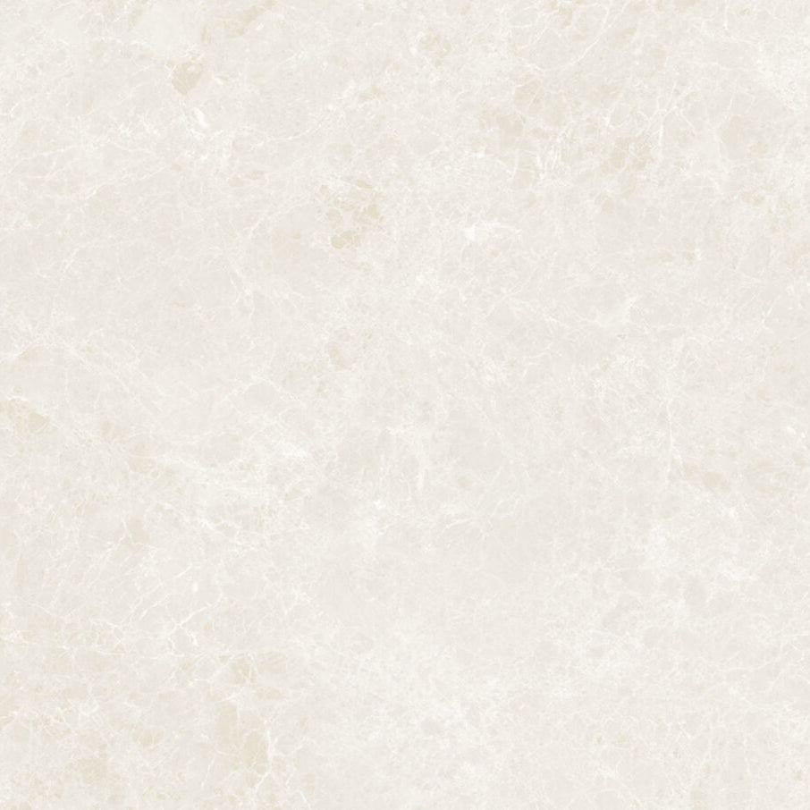 Warm white surface with subtle tones, icy veins, and caramel accents, resembling luxury marble and soft silk finish.