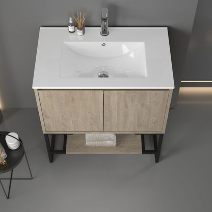 30"  V9006 Allen Vanity with Ceramic Sink (E. Oak)