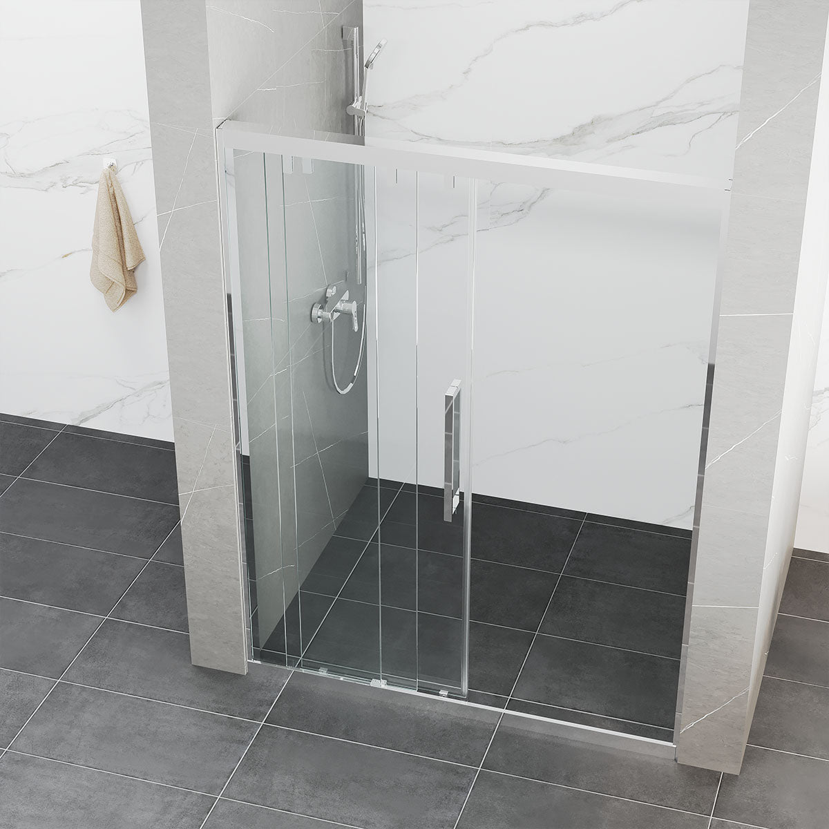 42" Monaco Sliding Shower Door (5/16" thickness) (3 Panels) (Chrome)