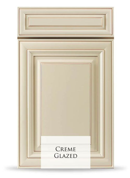 Creme Glazed cabinet front with elegant design, made of 100% solid wood by J&K. Perfect for modern and traditional spaces.