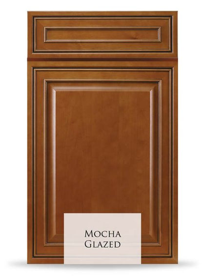Mocha Glazed cabinet door crafted from 100% solid wood, showcasing rich color and elegant design for superior durability.
