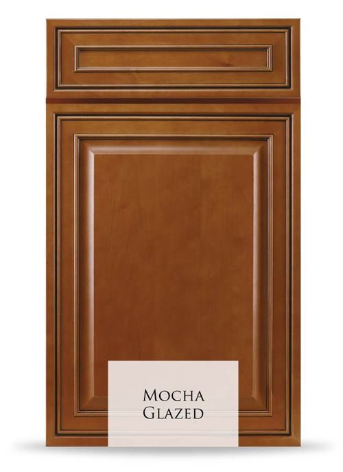 Mocha Glazed cabinet door crafted from 100% solid wood, showcasing rich color and elegant design for superior durability.