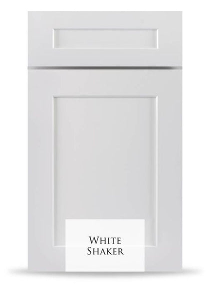 White Shaker cabinet featuring a sleek design, crafted with 100% solid wood for superior durability and style.