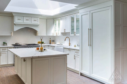 Spacious modern kitchen featuring J&K's 100% solid wood cabinets and vanities with elegant design.