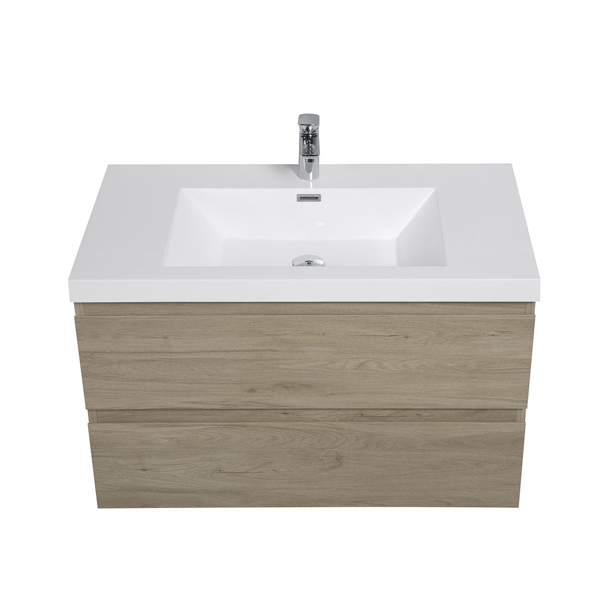 36" V9005 Angela Wall Hung Vanity & Acrylic Basin Sink (E.Oak)