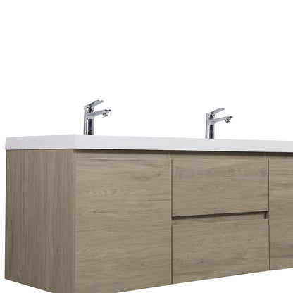 60" V9005 Angela Wall Hung Vanity & Acrylic Basin Double Sinks (E.Oak)