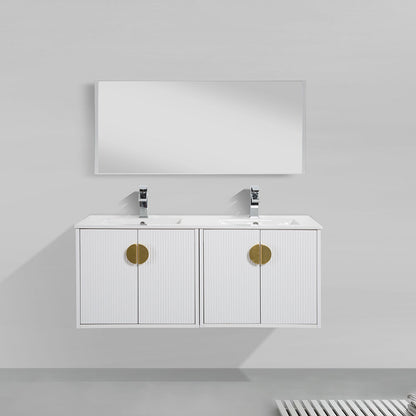 48" V9015 Series Wall Hung Vanity & Ceramic Sink (Glossy White)