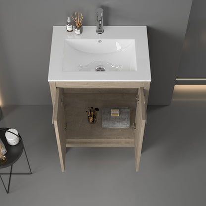 24" V9004 Vanity with Ceramic Sink (E.Oak)