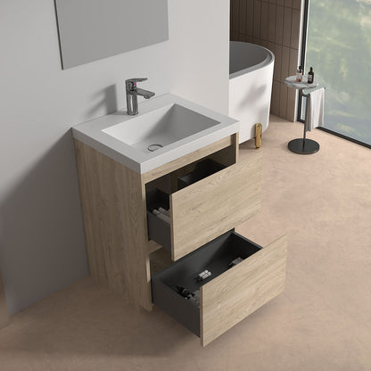 V9002 24" Vanity With Acrylic Sink Combo (Natural Oak)