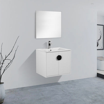 24" V9015 Series Wall Hung Vanity & Ceramic Sink (Glossy White}