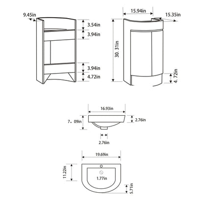20" V9020 Series Vanity & Ceramic Sink (Matte White)