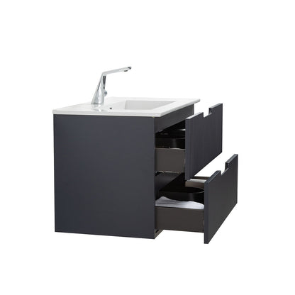 30" V9018 Series Sylvia Wall Hung Vanity & Ceramic Sink (Granny Grey)