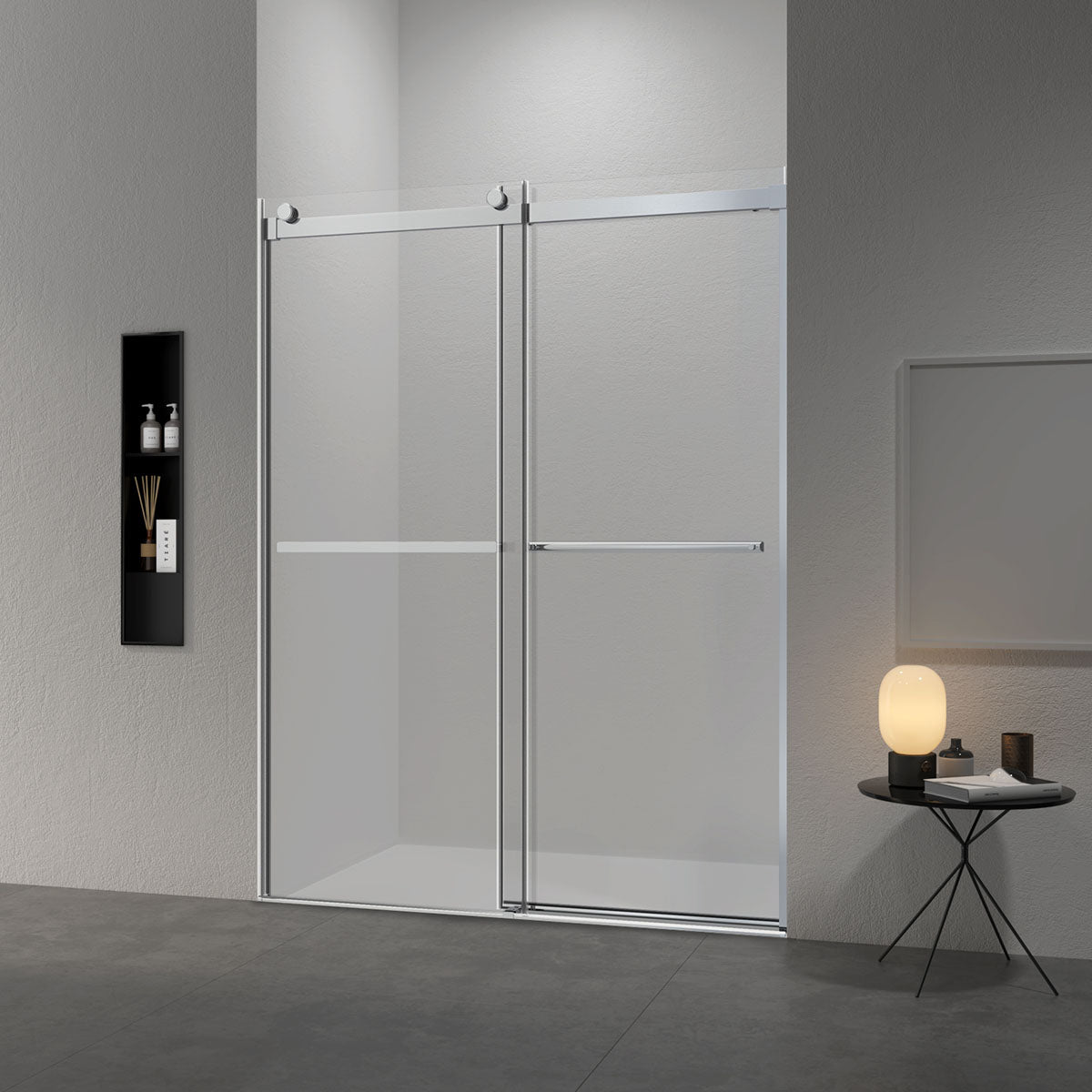 44" Kenny Series Frameless Bypass Shower Door with Klearteck Treatment (5/16" Thickness) (Chrome)