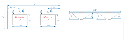 60" V9008 Vanity & Countertop Quartz Double Basins (Matte Grey)