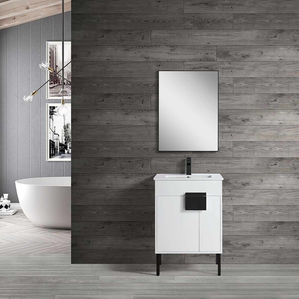 24" V9003 Vanity with Ceramic Sink (Glossy White)