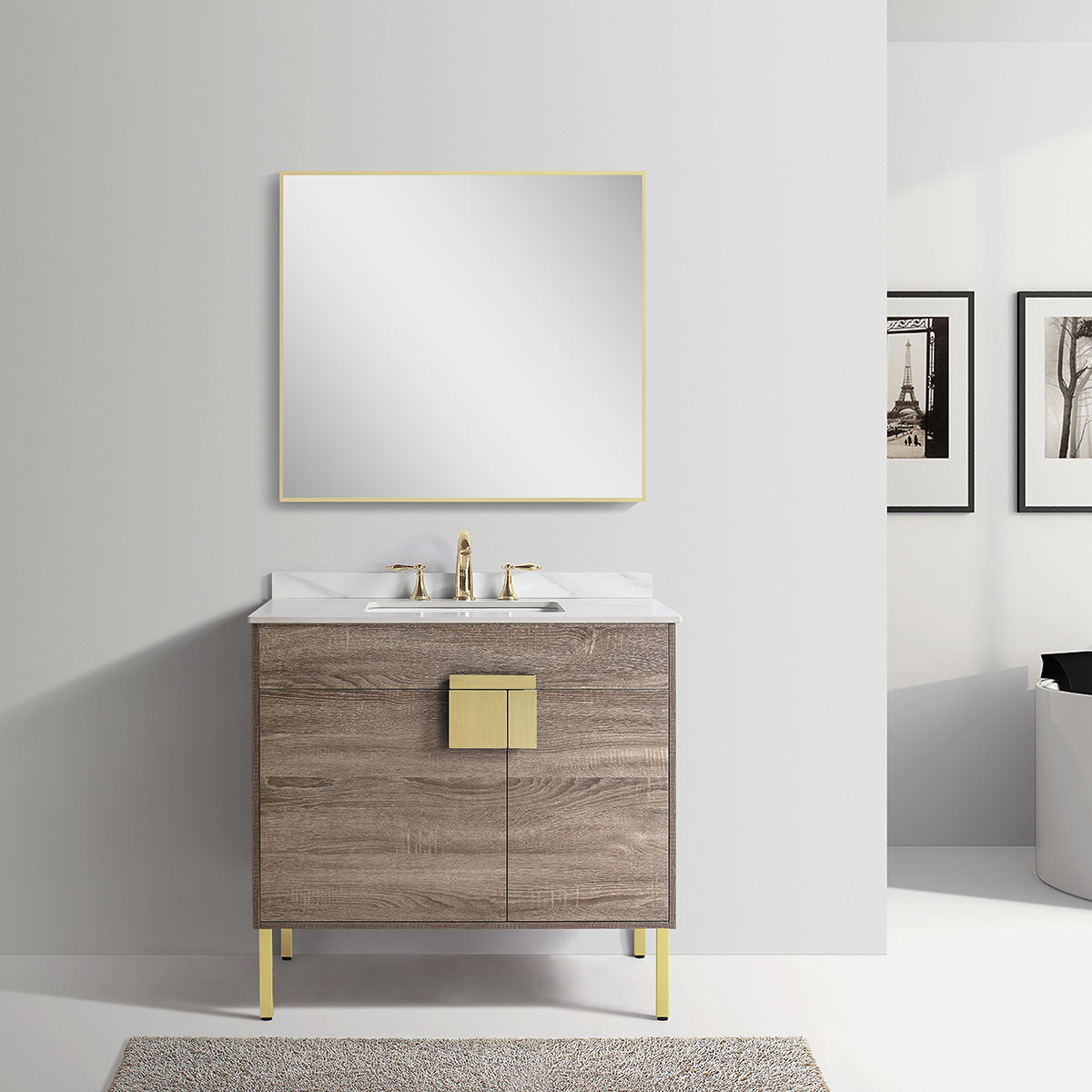 36" V9003 Vanity with Sintered Stone Countertop (Sonoma Oak）