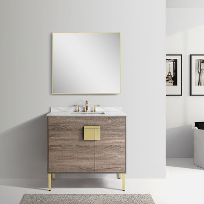 36" V9003 Vanity with Sintered Stone Countertop (Sonoma Oak）
