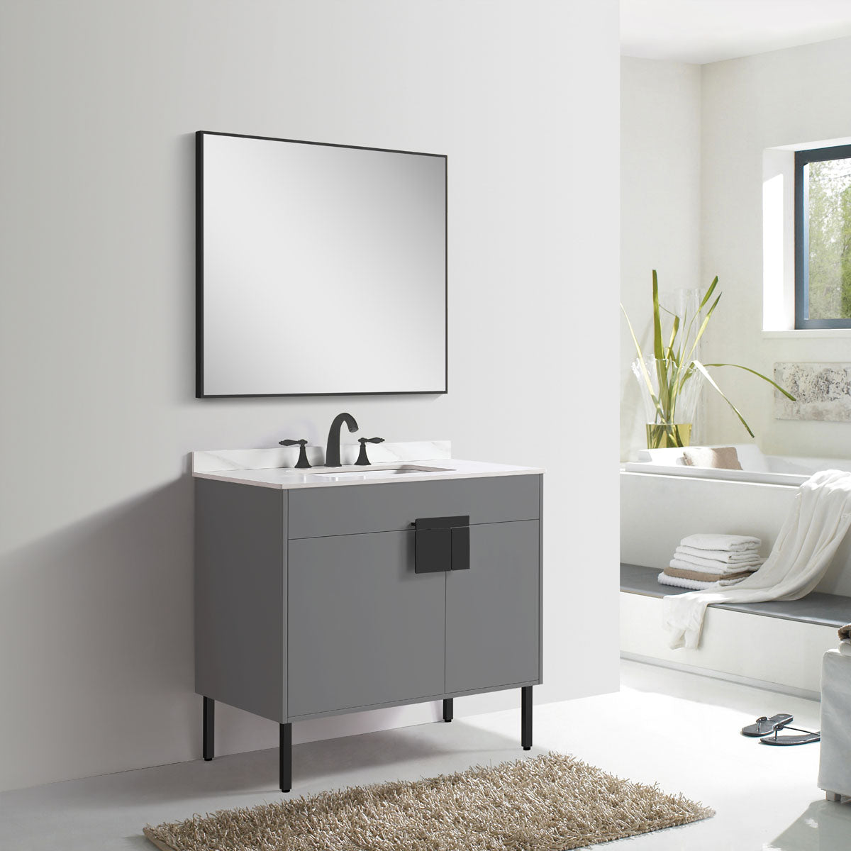 36" V9003 Vanity with Sintered Stone Countertop (Matte Grey）