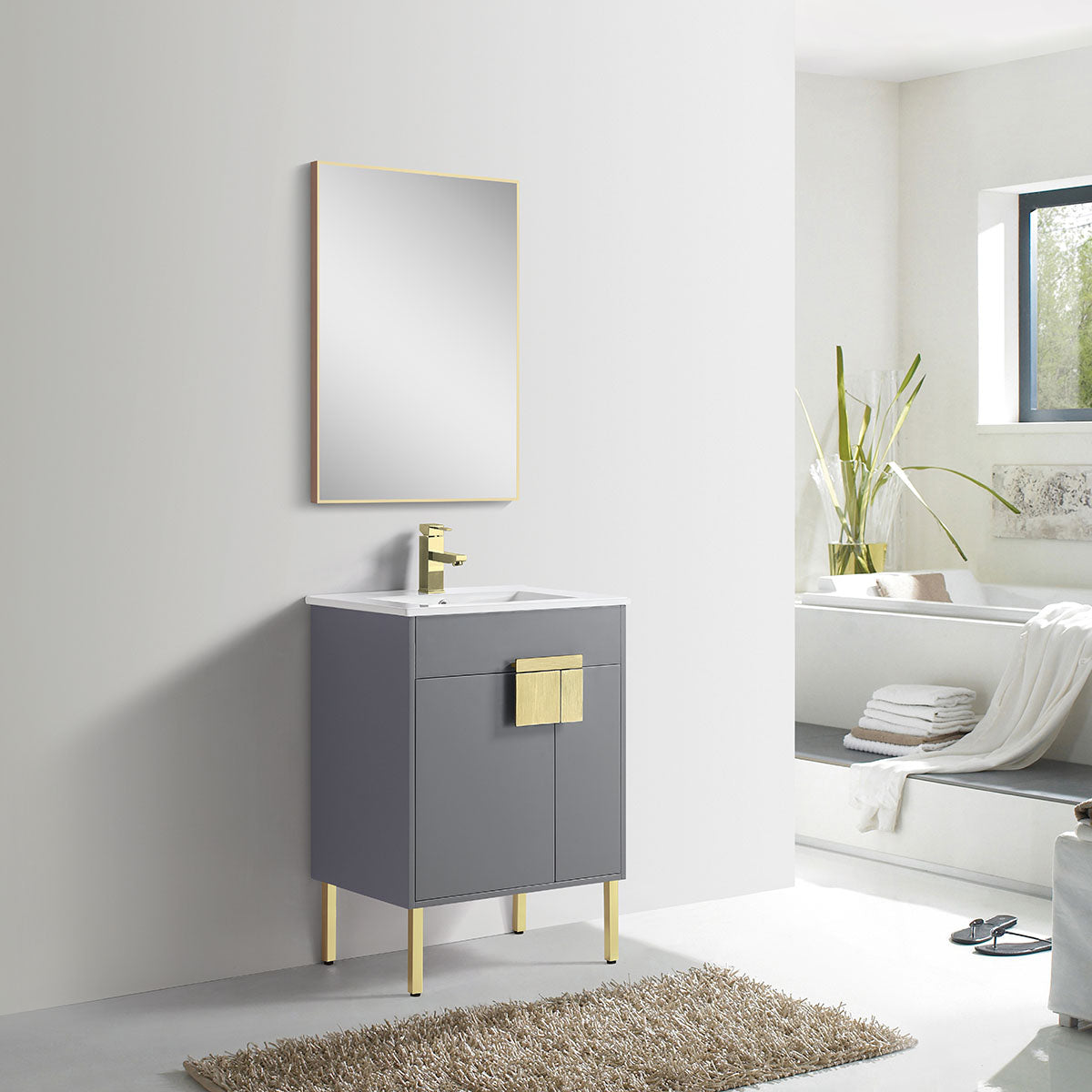 24" V9003 Vanity with Ceramic Sink (Matte Grey)