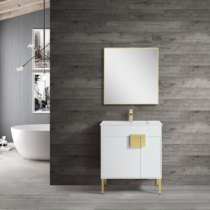 30" V9003 Vanity with Ceramic Sink (Glossy White)