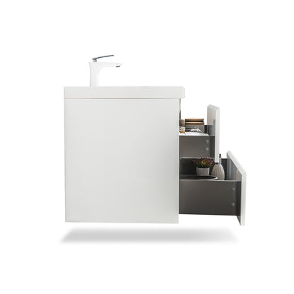 36" V9005 Angela Wall Hung Vanity & Acrylic Basin (Glossy White）