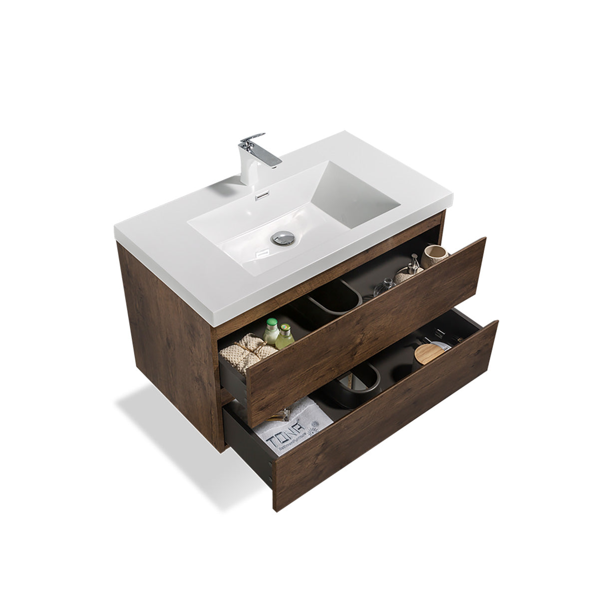 36" V9005 Angela Wall Hung Vanity & Acrylic Basin (Rose Wood）