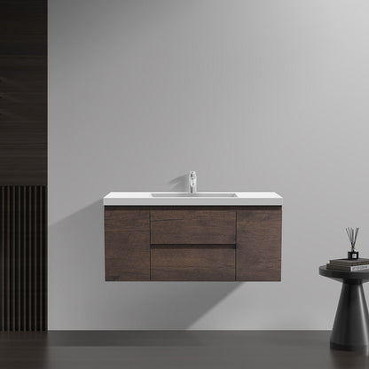 48" V9005 Angela Wall Hung Vanity & Acrylic Basin (Rose Wood）