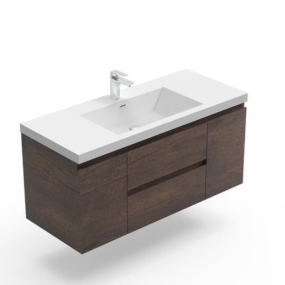 48" V9005 Angela Wall Hung Vanity & Acrylic Basin (Rose Wood）