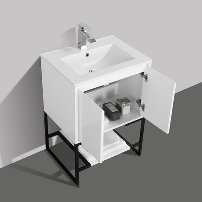 24" V9006 Allen Vanity with Ceramic Sink (Glossy White)