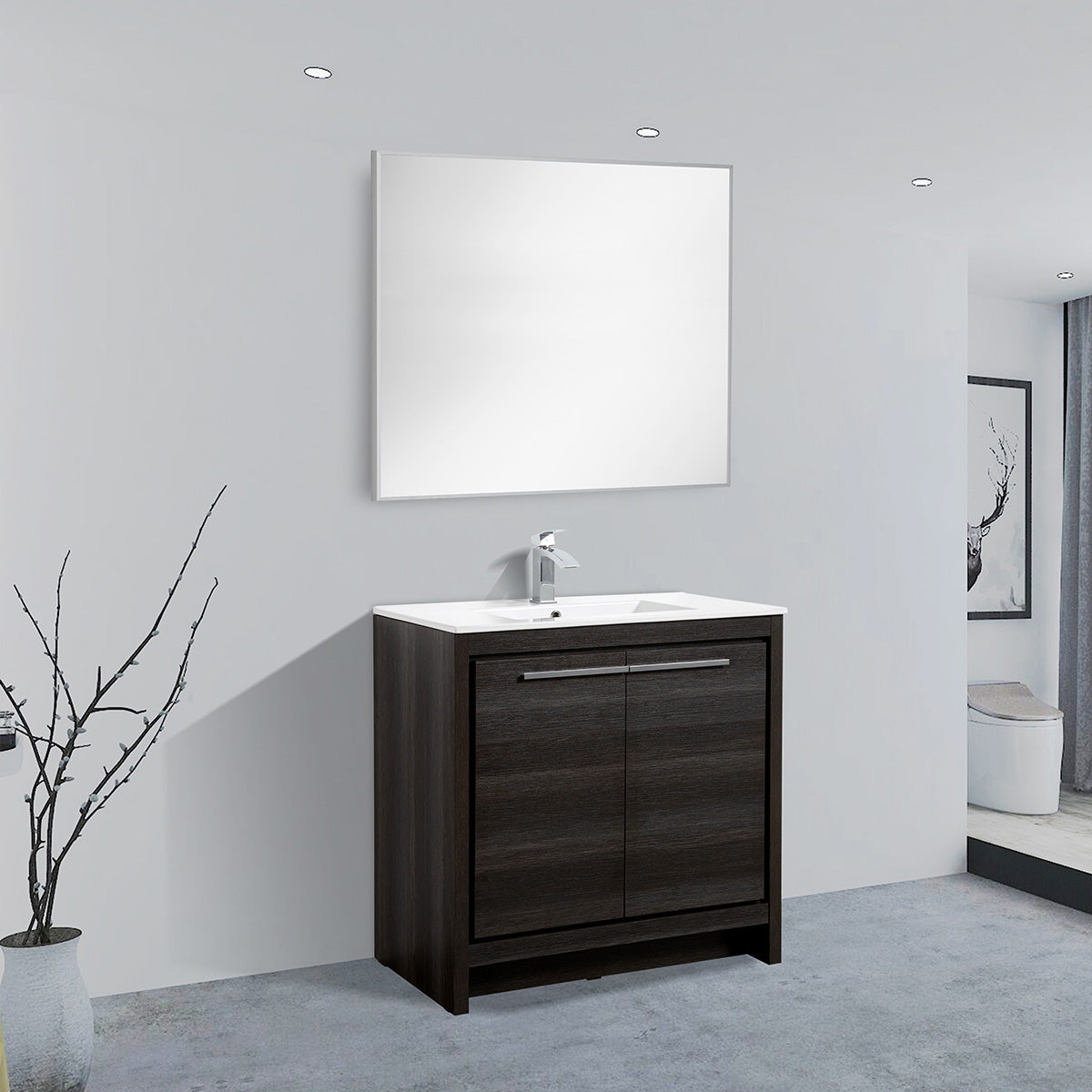 36" V9004 Vanity with Ceramic Sink (Charcoal Grey)