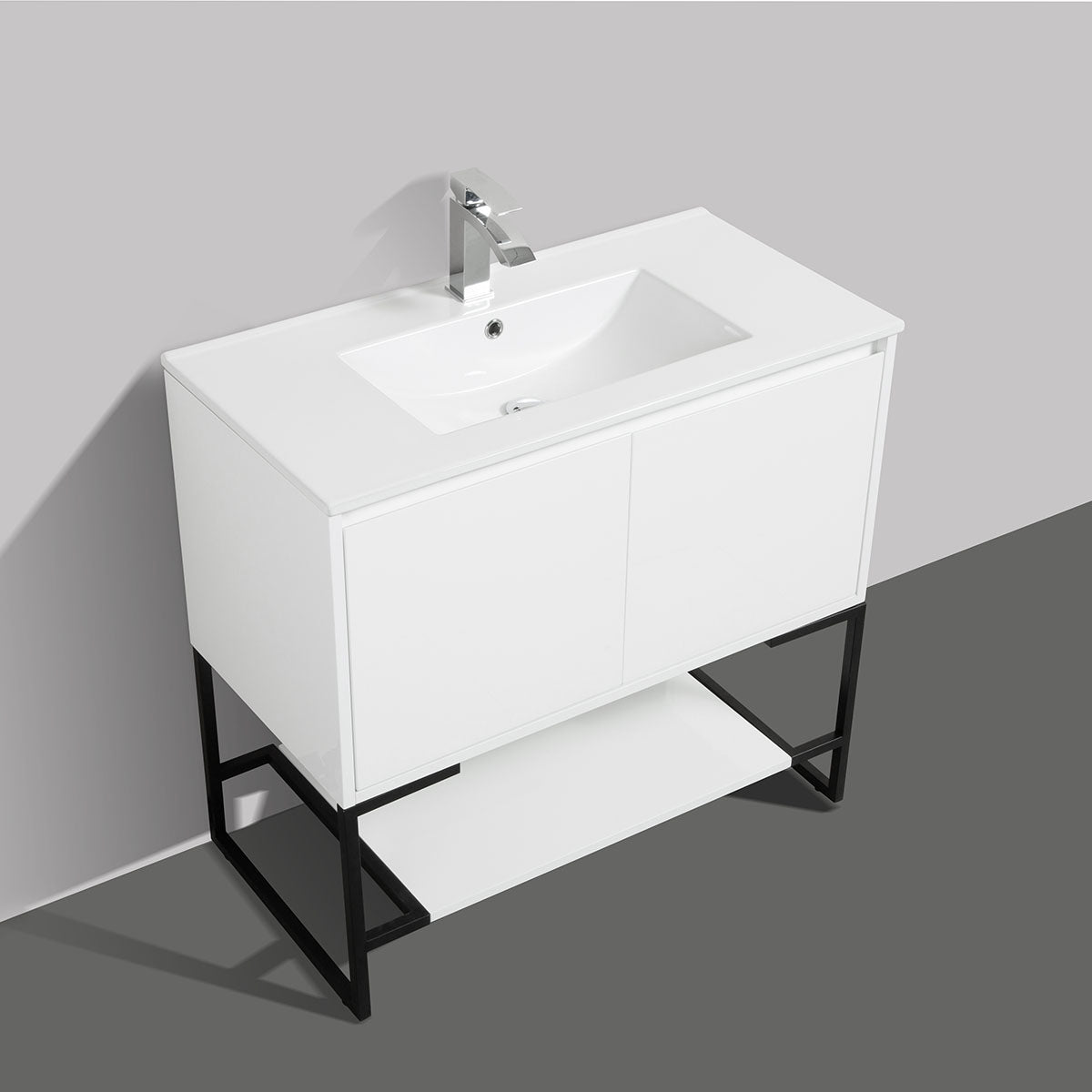 36" V9006 Allen Vanity with Ceramic Sink (Glossy White)