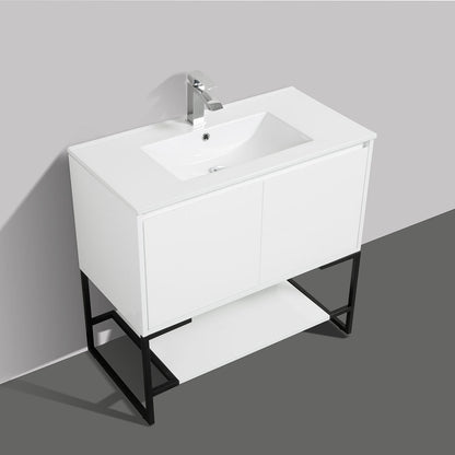 36" V9006 Allen Vanity with Ceramic Sink (Glossy White)